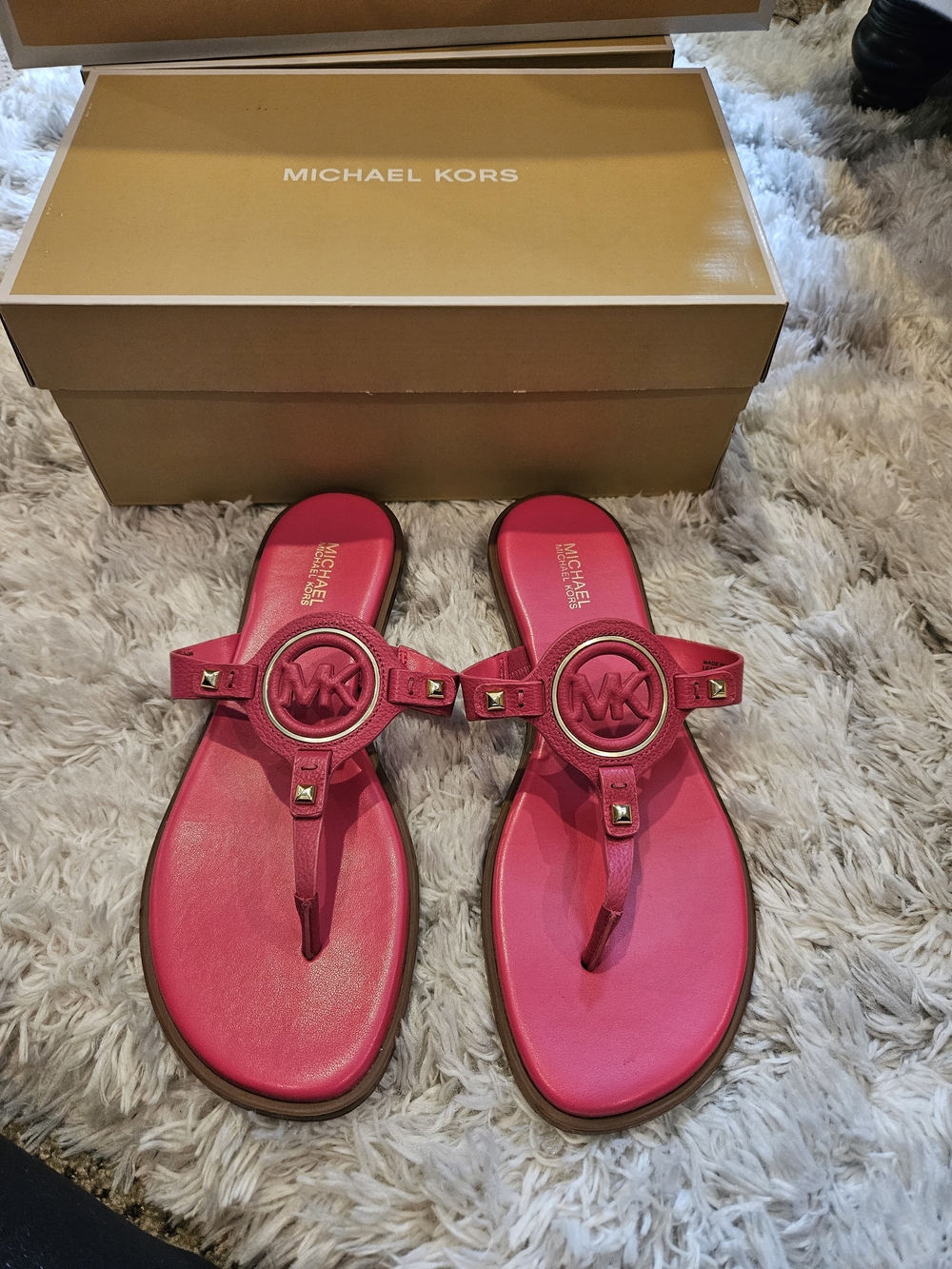 Michael Kors "Aubrey" MK Cutout Sandals With Gold Studs